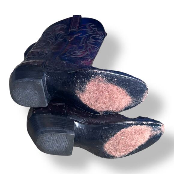 Lucchese Women’s Ostrich Cowboy Boots Size 7 Burgundy Western Leather Exotic - Picture 9 of 12